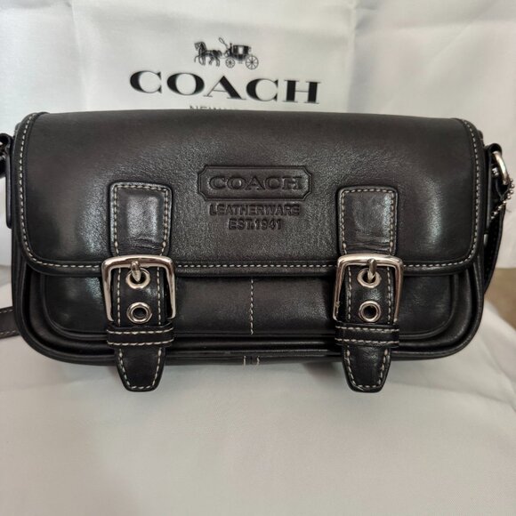 Coach Black Leather Double Buckle Bleecker Crossbody Saddle Bag - Picture 1 of 15